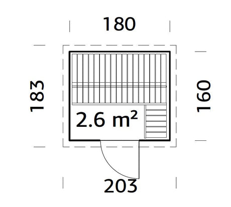SAUNAKOMPLEKT Eir (2,6m2 | 1,8x1,6m |44mm) Aiasaun koos kerise, kivide ja katusekattega