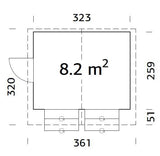 Stella 8.2m2 (3.23x2.59m | 16mm) Valmis seinaelementidest kahe luugiga kiosk