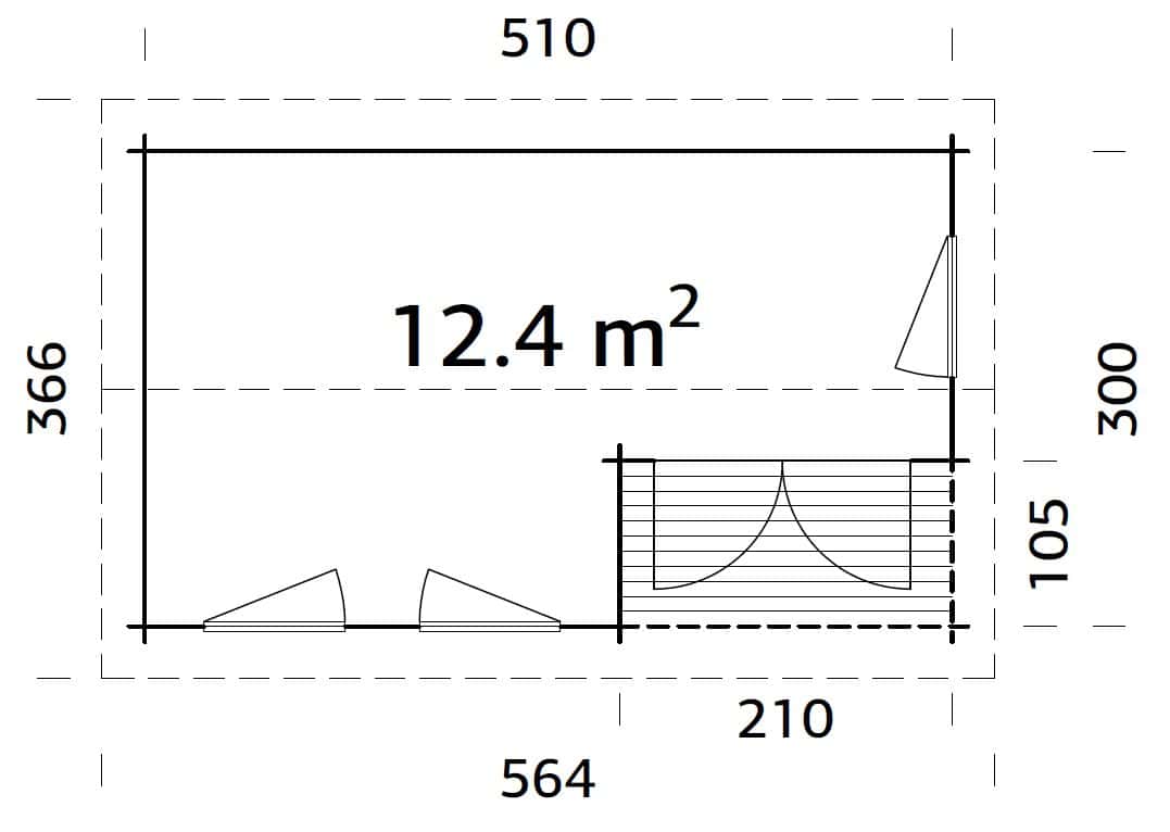 Susanna 12.4m2 (5.1x3m | 44mm) Traditsiooniline freespruss-aiamaja
