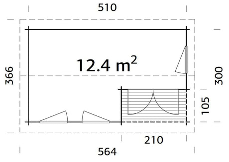 Susanna 12.4m2 (5.1x3m | 44mm) Traditsiooniline freespruss-aiamaja