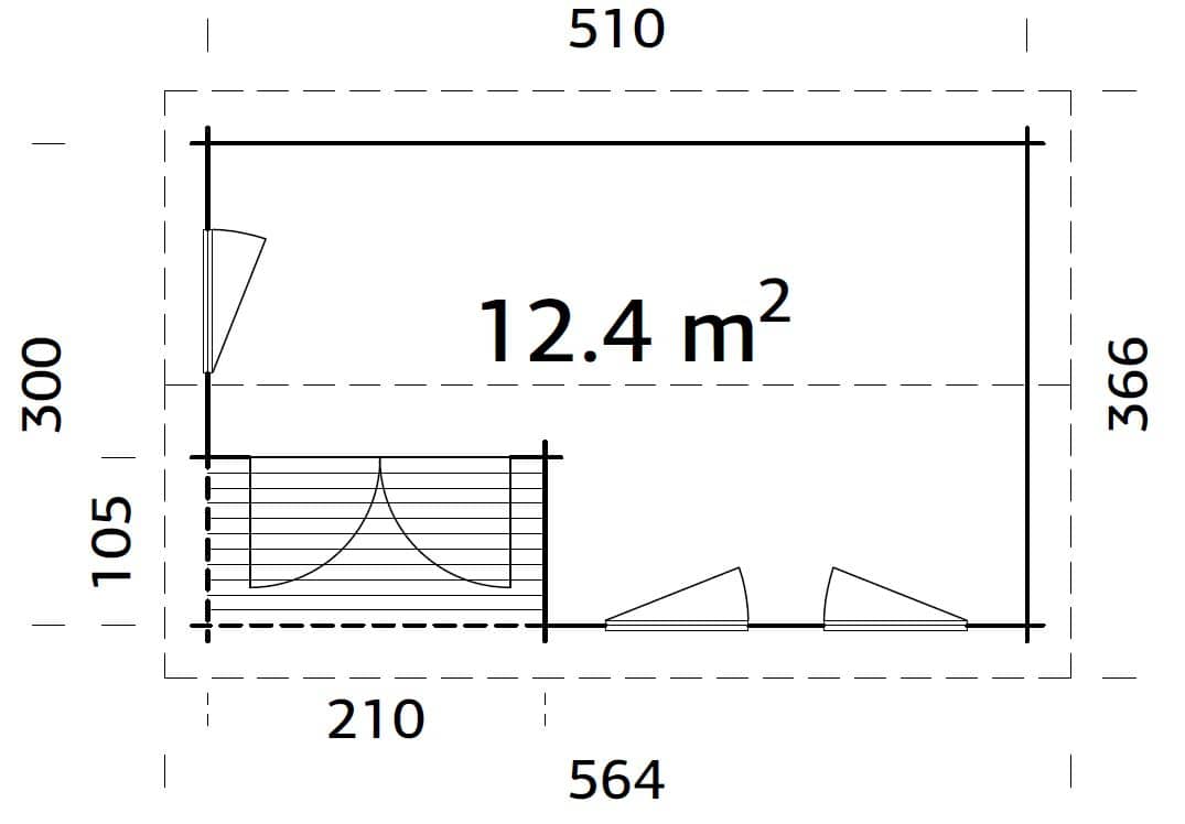 Susanna 12.4m2 (5.1x3m | 44mm) Traditsiooniline freespruss-aiamaja
