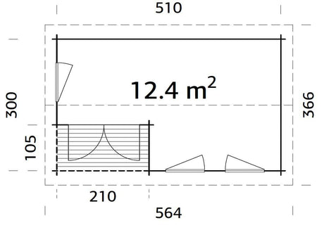 Susanna 12.4m2 (5.1x3m | 44mm) Traditsiooniline freespruss-aiamaja