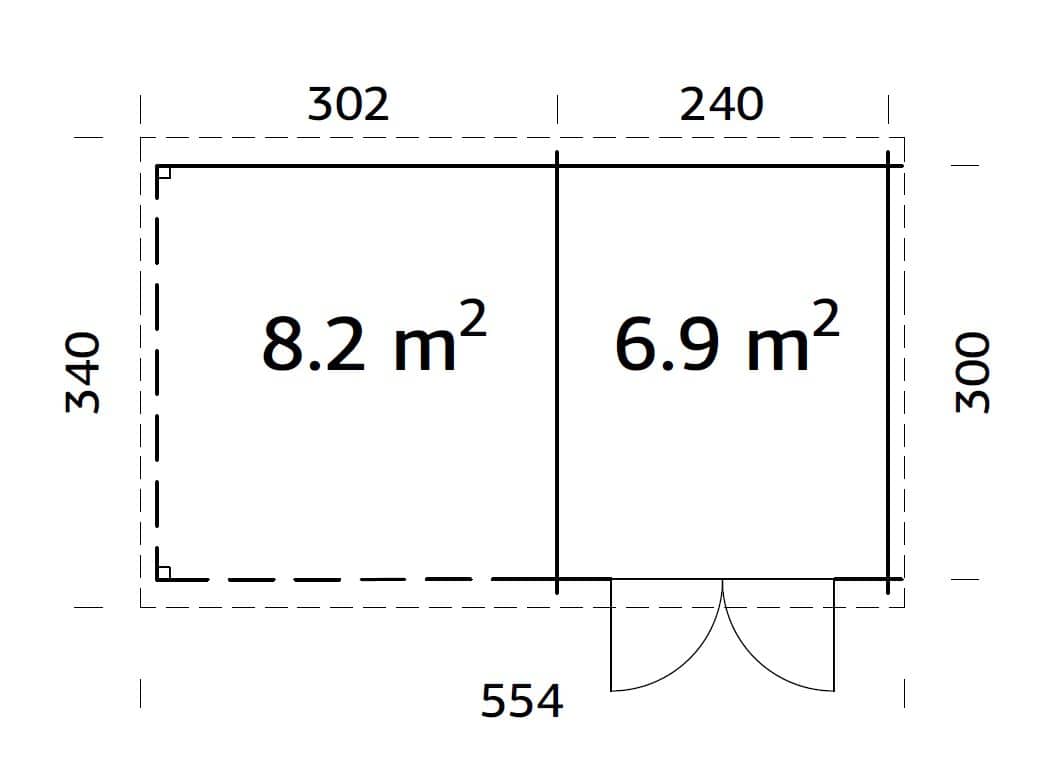 Ella 6.9+8.2m2 (5.3x3m | 28mm) Varikatusega aiakuur