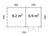 Ella 6.9+8.2m2 (5.3x3m | 28mm) Varikatusega aiakuur