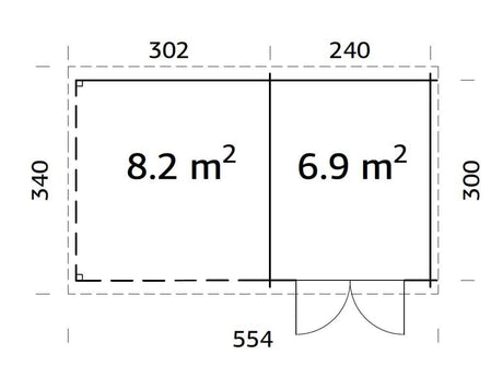 Ella 6.9+8.2m2 (5.3x3m | 28mm) Varikatusega aiakuur