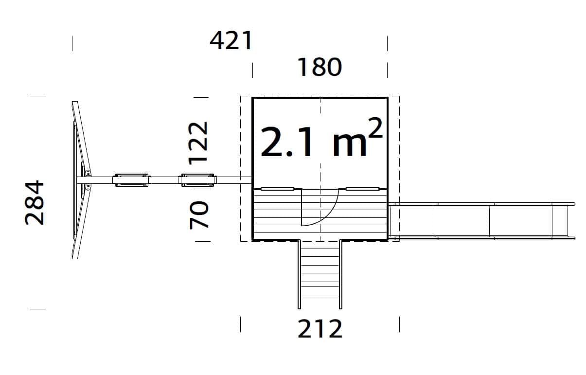 Toby komplekt 2.1m2 (4.22x2.78m | 16mm) Toby mängumaja koos kiigepuuga