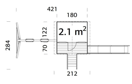 Toby komplekt 2.1m2 (4.22x2.78m | 16mm) Toby mängumaja koos kiigepuuga