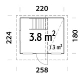 Tom 3.8m2 (2.2x1.8m | 16mm) Valmis seinaelementidest mängumaja magamislavatsiga