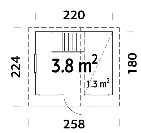 Tom 3.8m2 (2.2x1.8m | 16mm) Valmis seinaelementidest mängumaja magamislavatsiga