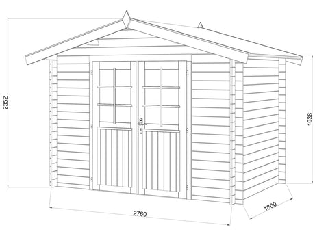 Valentine 4.7m2 (2.76x1.8m | 28mm) Süvaimmutatud freespruss-aiakuur kahepoolse uksega