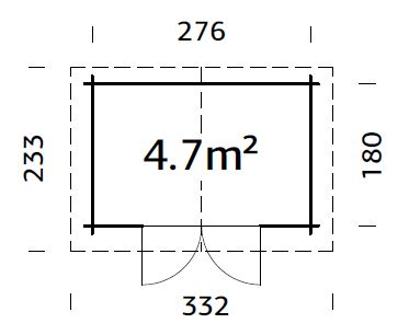 Valentine 4.7m2 (2.76x1.8m | 28mm) Süvaimmutatud freespruss-aiakuur kahepoolse uksega
