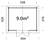Valentine 9m2 (3.38x2.76m | 28mm) Süvaimmutatud freespruss-aiakuur kahepoolse uksega