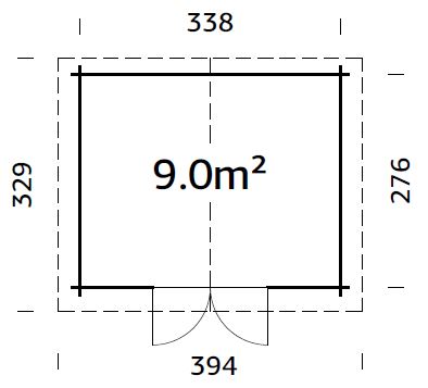Valentine 9m2 (3.38x2.76m | 28mm) Süvaimmutatud freespruss-aiakuur kahepoolse uksega