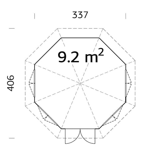 Veronica 4 9.2m2 (3.37x3.37m | 34mm) Valmis seinaelementidest nelja aknaga paviljon