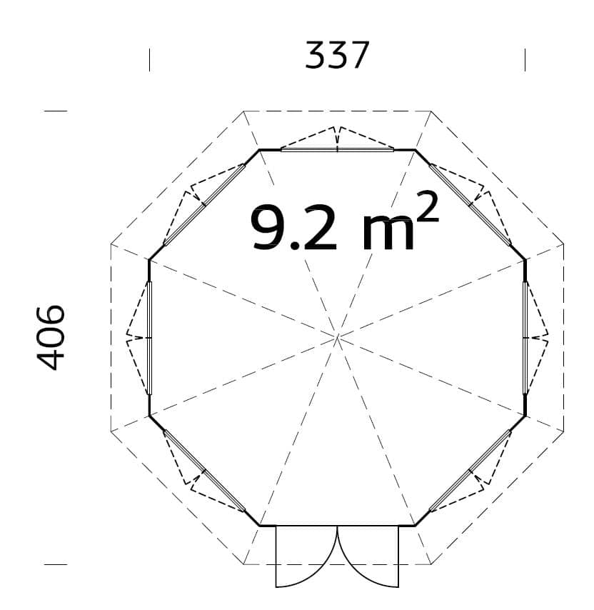 Veronica 7 9.2m2 (3.37x3.37m | 34mm) Valmis seinaelementidest seitsme aknaga paviljon